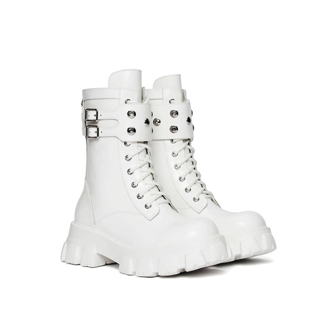 Lost In Echo Belt Platform Boots White