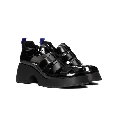 Lost In Echo Heel Leather Roman Sandals Black