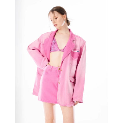 IFIK Tribute To Justin Oversize Denim Blazer Pink