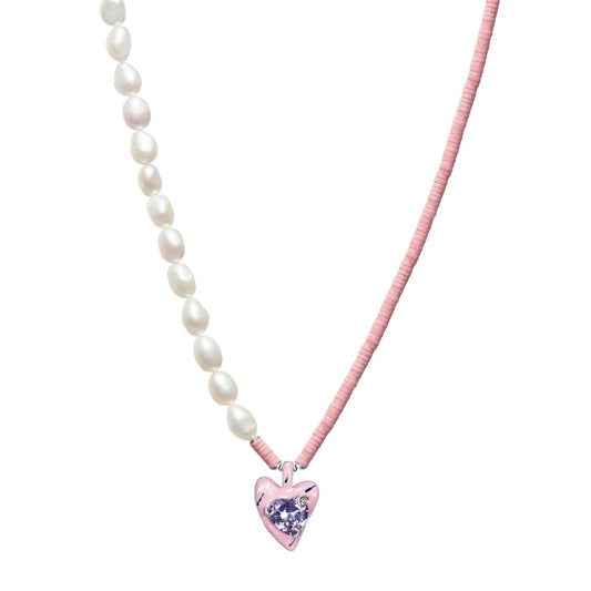 Lost In Echo Pearl Enamel Colored Necklace Pink