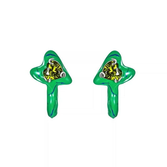 Lost In Echo Colored Enamel Heart Earrings Green