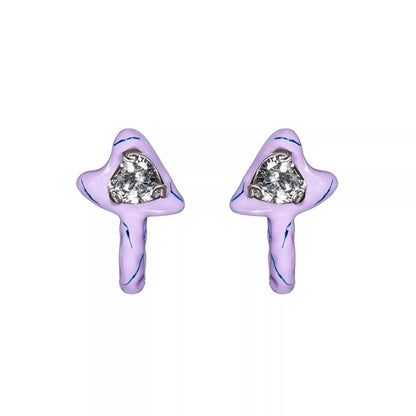 Lost In Echo Colored Enamel Heart Earrings Purple