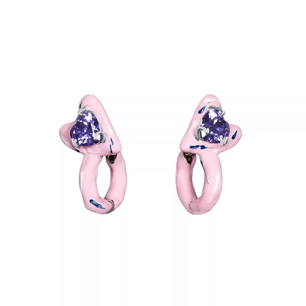 Lost In Echo Colored Enamel Heart Earrings Pink