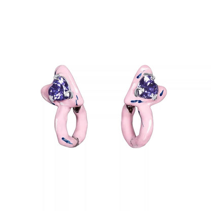 Lost In Echo Colored Enamel Heart Earrings Pink