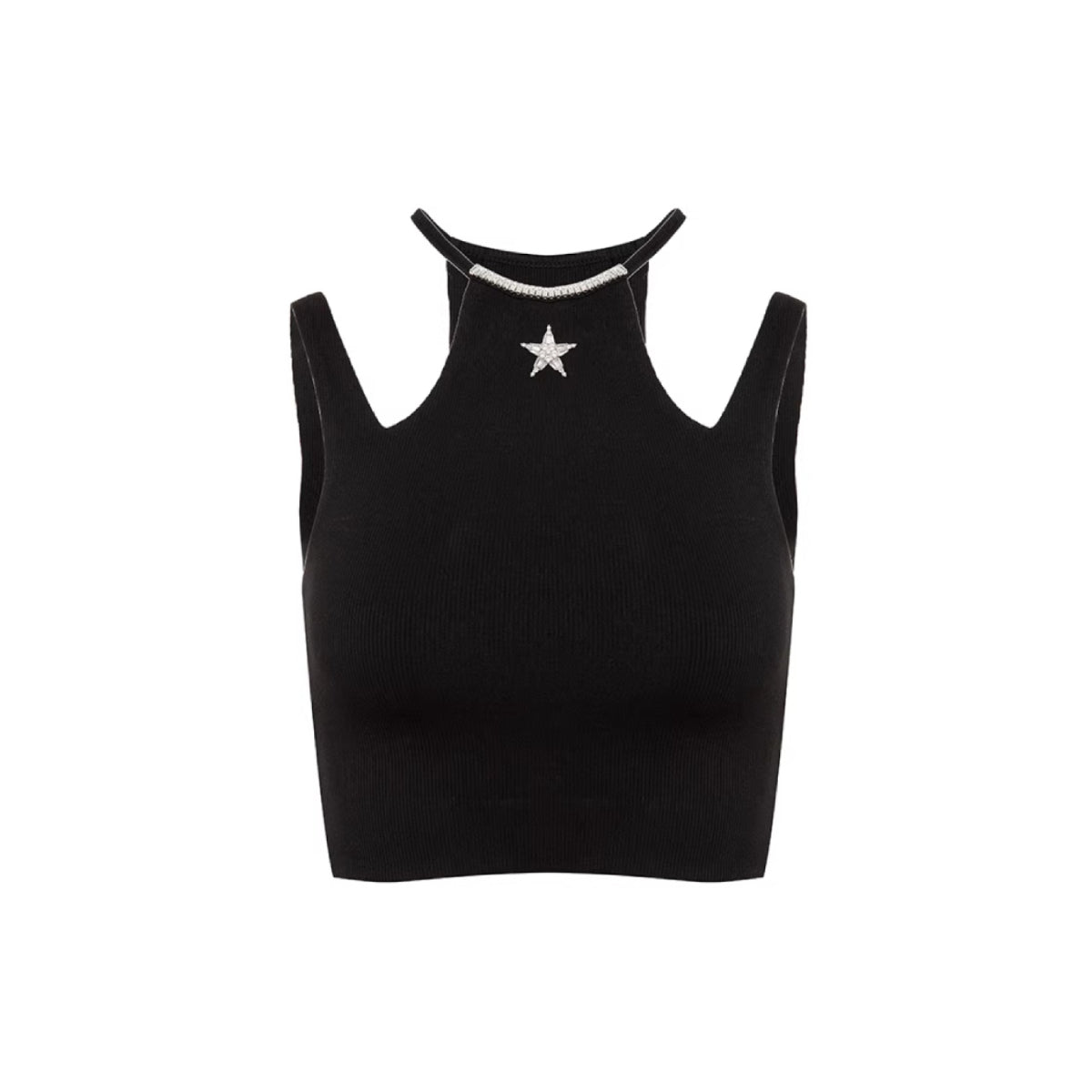 Rocha Roma Rhinestone Star Slip Vest Top Black