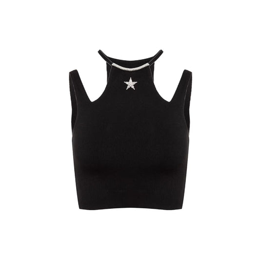 Rocha Roma Rhinestone Star Slip Vest Top Black