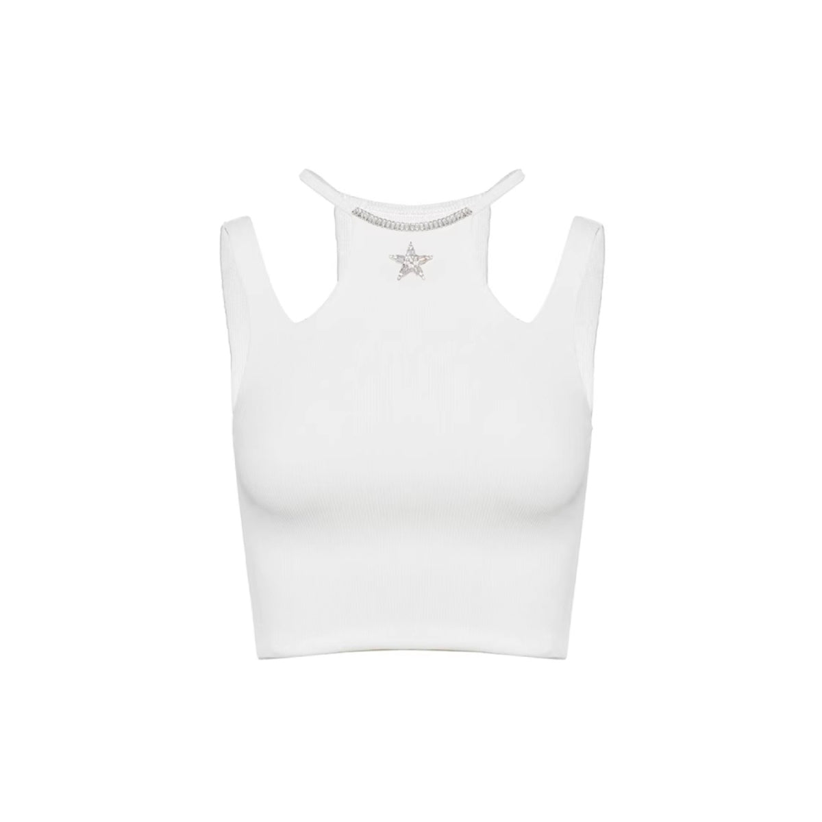 Rocha Roma Rhinestone Star Slip Vest Top White