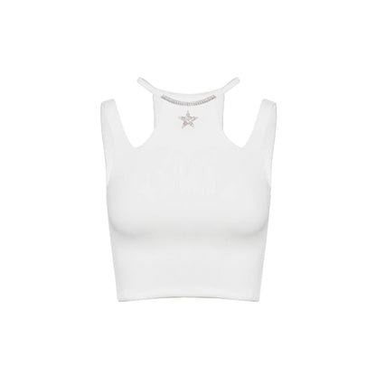 Rocha Roma Rhinestone Star Slip Vest Top White