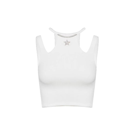 Rocha Roma Rhinestone Star Slip Vest Top White