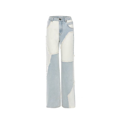 Rocha Roma Irregular Patchwork Wide-Leg Denim Pants