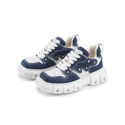 SugarSu Square Toe Stud Sneaker Denim Blue