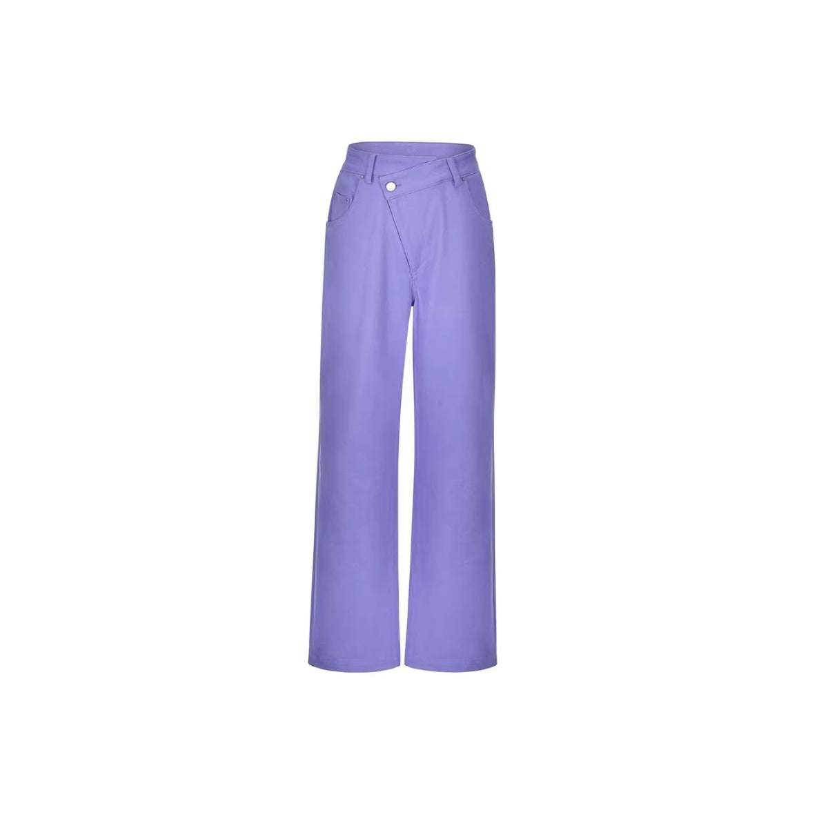 Three Quarters Misplaced Button Denim Pants Purple