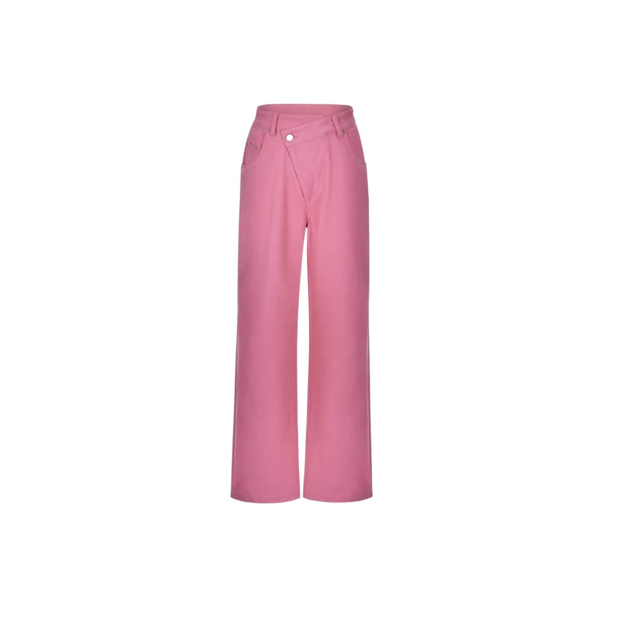 Three Quarters Misplaced Button Denim Pants Pink