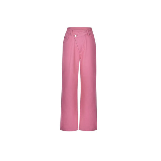 Three Quarters Misplaced Button Denim Pants Pink