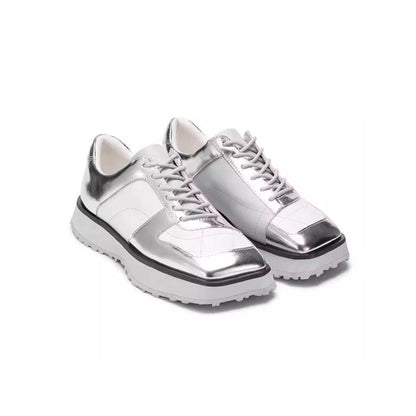 Lost In Echo Color Blocked Leather Brogues Sliver