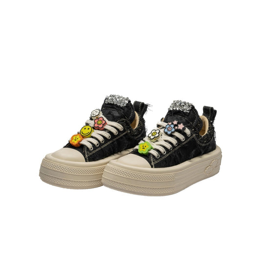 Foreshadow DIY Flower Patch Tweed Sneaker Black