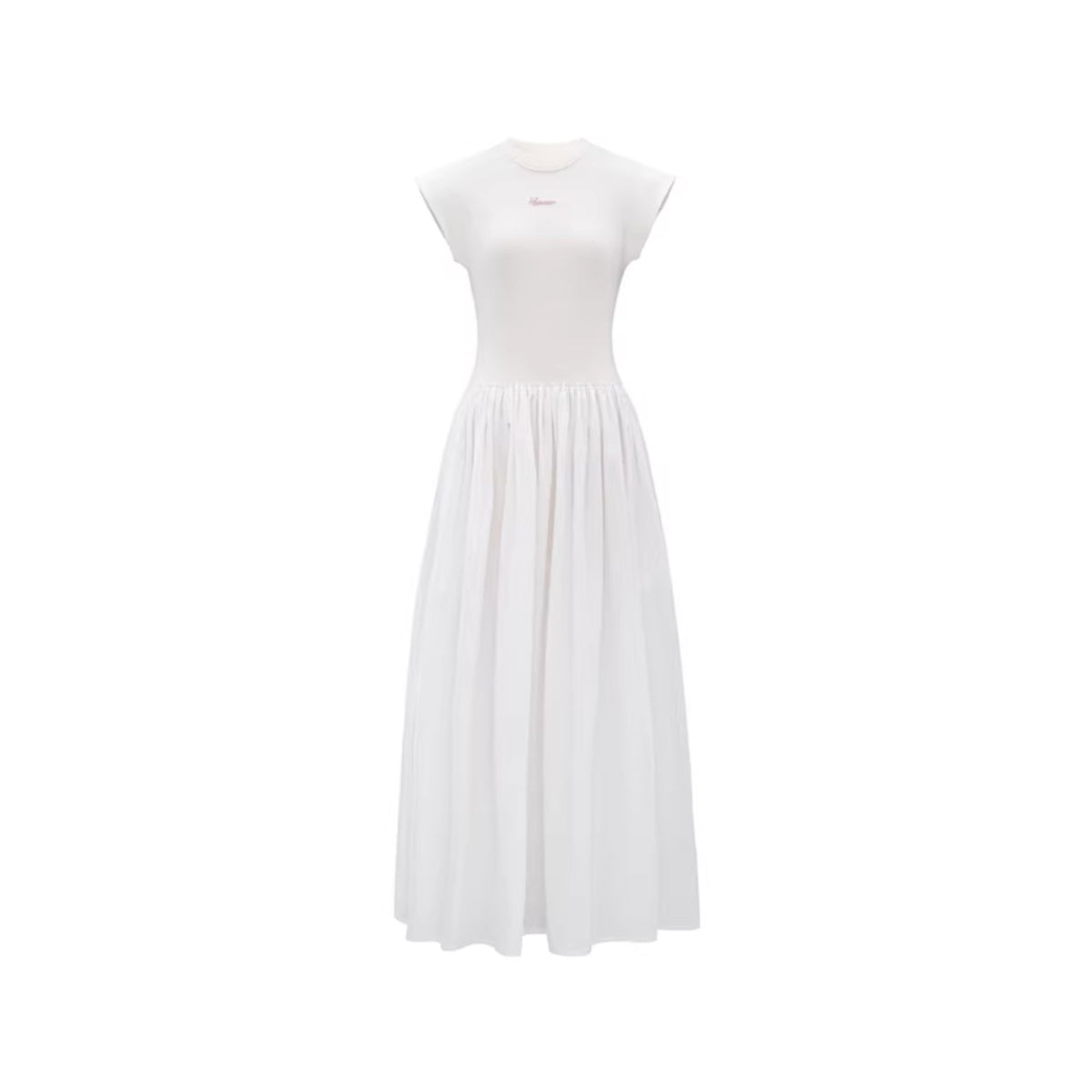 Concise-White Stitching Printed Logo Dress White