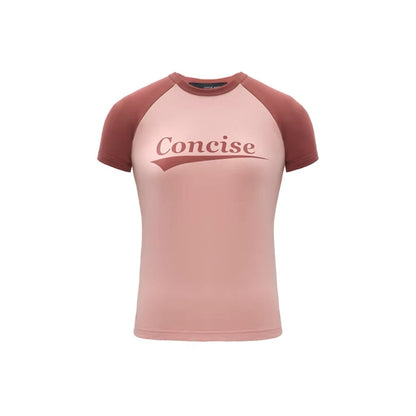 Concise White Printed Logo Slim Raglan Tee Pink