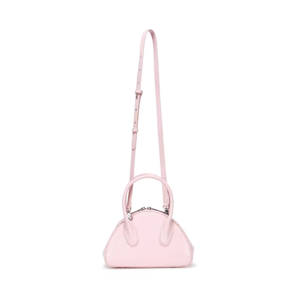 Lost In Echo Embossed Logo Leather Bowling Bag Pink