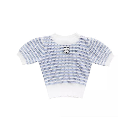 Kroche Embroidery Logo Striped Knit Top Blue