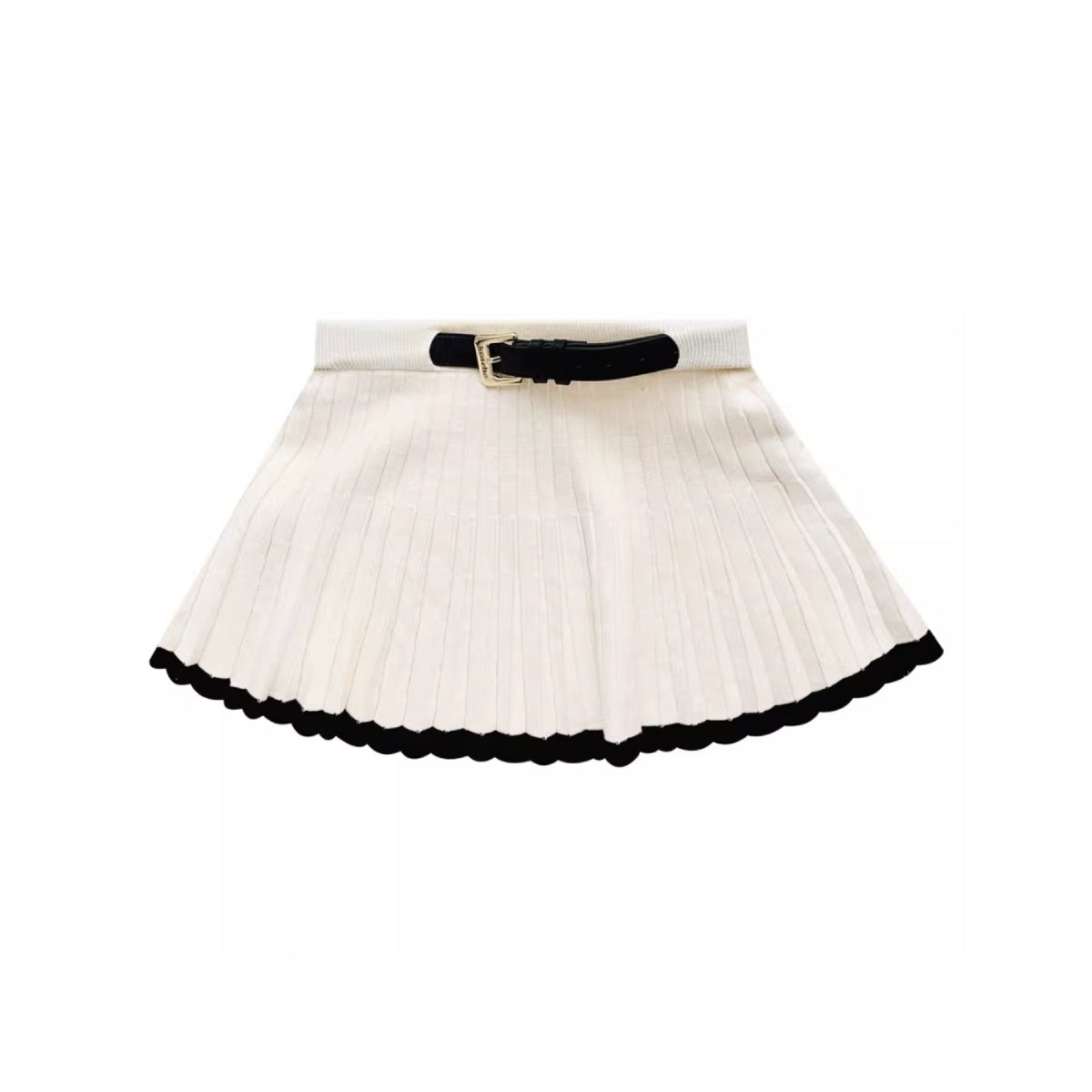 Kroche Color Blocked Pleated Knit Skirt White