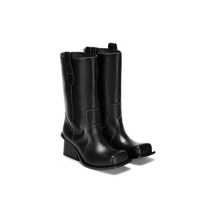 Lost In Echo Square Toe Zipper Heel Boots Black