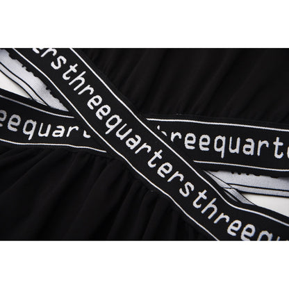 Three Quarters Cross Stretch Logo Belt Dress Black