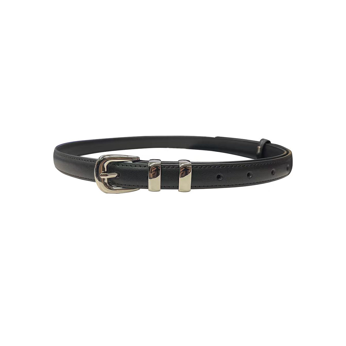 Three Quarters Metal Buckle Leather Belt Black