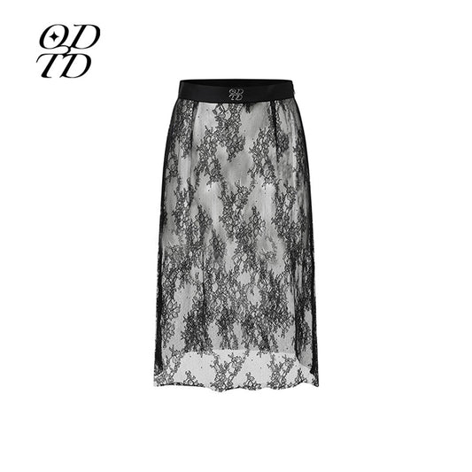 ODTD Hollow Lace Layered Over Skirt White