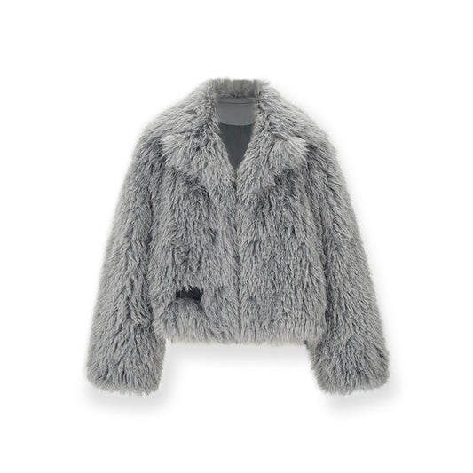 NotAwear Lapel Collar Woolen Fuzzy Jacket