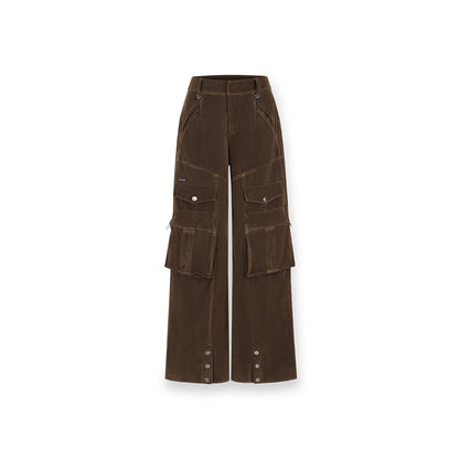 NotAwear Casual Matt Leather Cargo Straight-Leg Pants