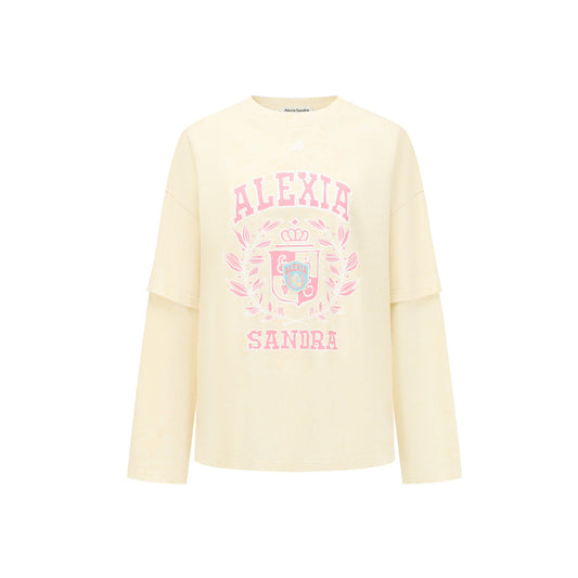 Alexia Sandra Logo Fake-2-Piece Round Neck L/S Tee