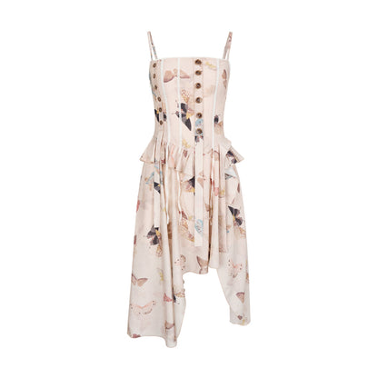 Via Pitti Butterfly Printed Irregular Lace Patchwork Dress