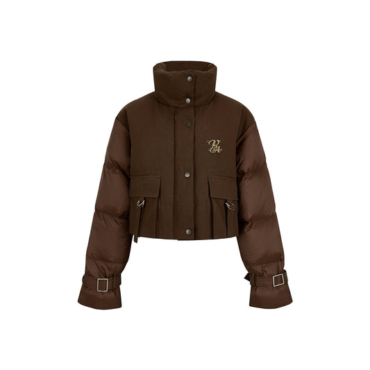 Via Pitti Color Blocked Cargo Down Jacket Brown