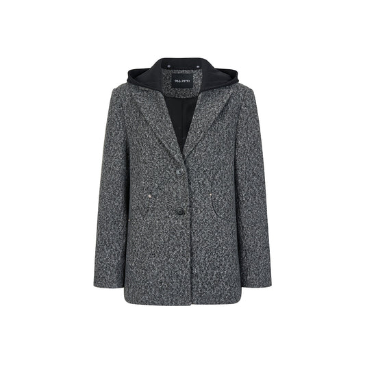 Via Pitti Versatile Tweed Hooded Padded Coat Gray