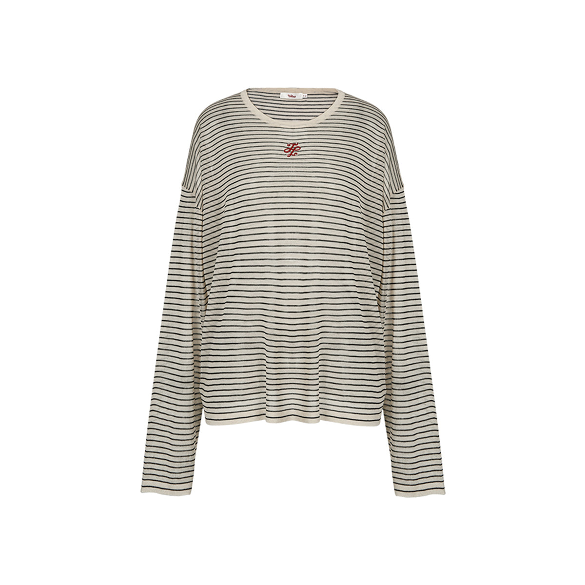 Liilou Embroidery Logo Striped Casual Long Sleeve Top