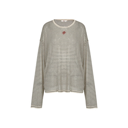 Liilou Embroidery Logo Striped Casual Long Sleeve Top