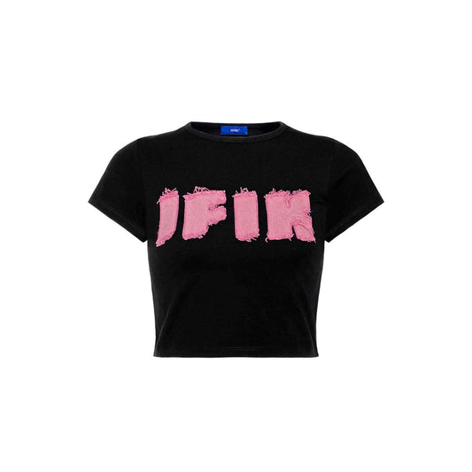 IFIK Denim Patch Logo Slim Short Tee Black Pink