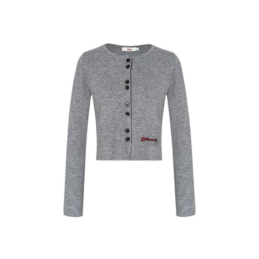 Liilou Chain Embroidery Woolen Knit Cardigan Gray