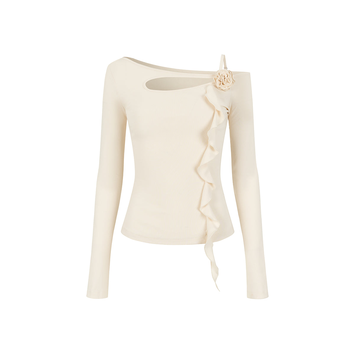 Via Pitti Irregular Floral Diagonal Shoulder Slim Top Beige