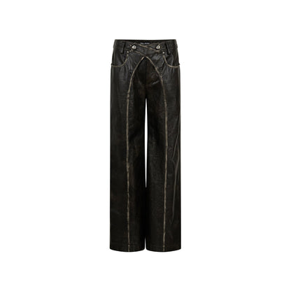 Via Pitti Cross Waist Distressed Leather Pants Black