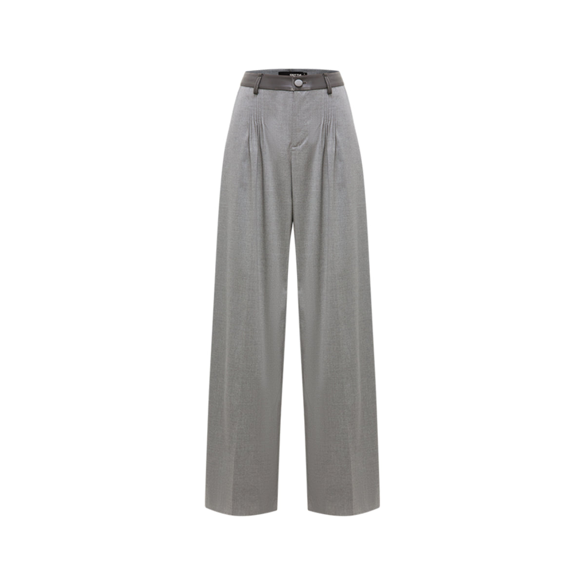 Cottia Leather Stitching Wide-Leg Pleated Pants Grey