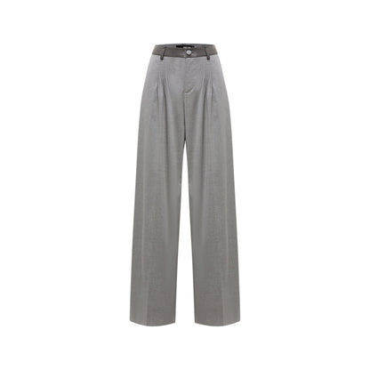 Cottia Leather Stitching Wide-Leg Pleated Pants Grey