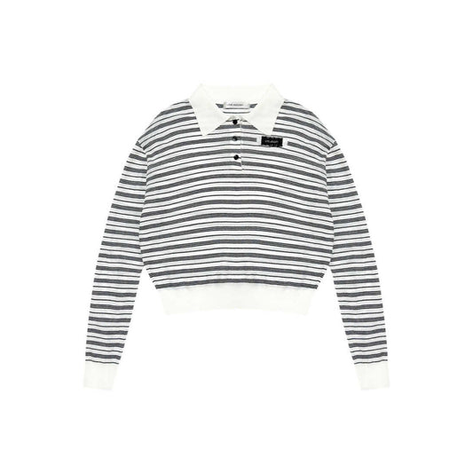 AsGony Contrast Color Striped L/S Polo T-Shirt