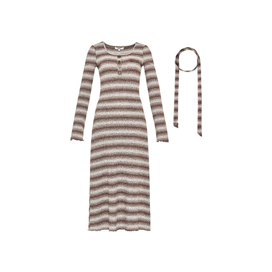 Liilou Vintage Color Blocked Striped Knit Dress