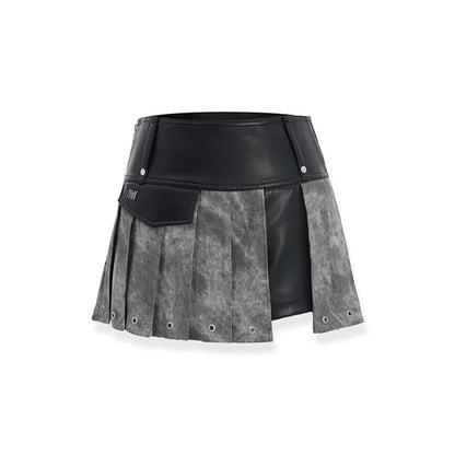 NotAwear Leather Patchwork Pleated Skirt