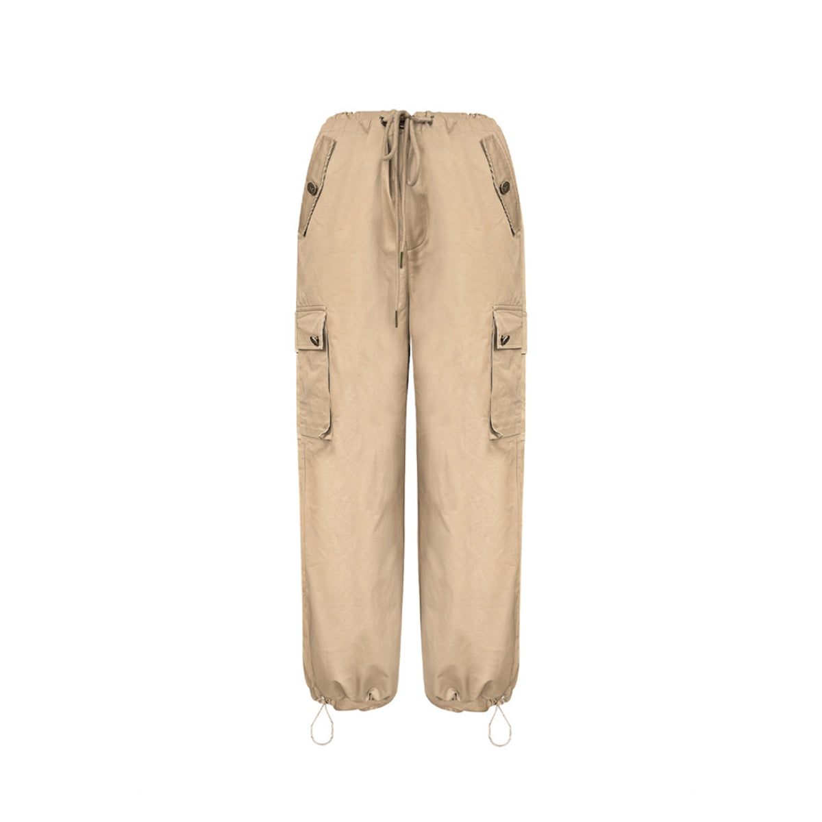 Liilou Vintage Pocket Drawstring Straight-Leg Cargo Pants