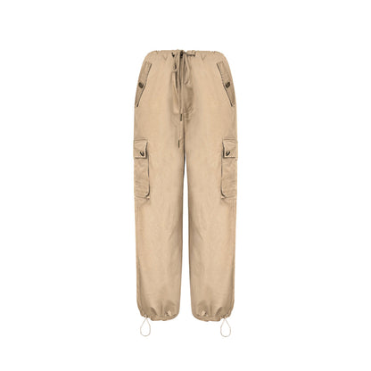 Liilou Vintage Pocket Drawstring Straight-Leg Cargo Pants