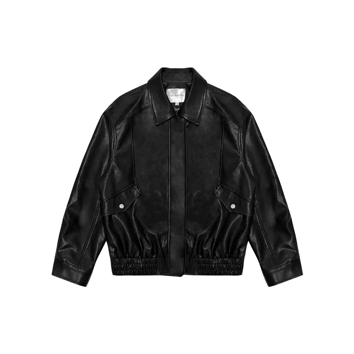 AsGony Retro Lapel Casual Leather Jacket Black