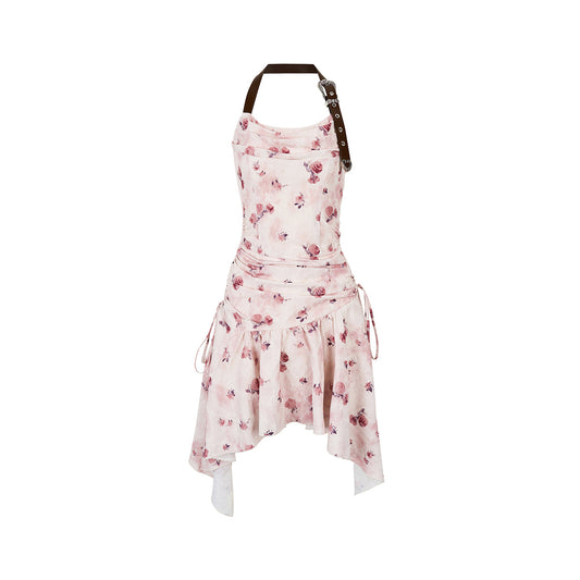 Via Pitti Halter Floral Drawstring Dress